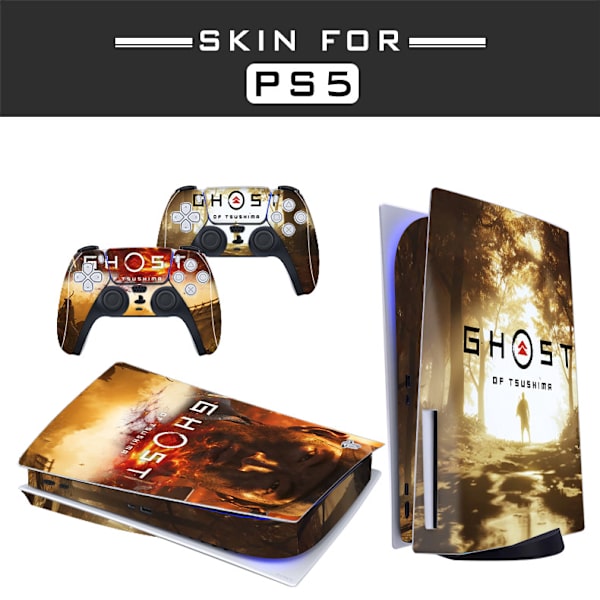 Adhesive Skin - Kompatibel med PS5-deksel for å tilpasse konsollen - Fjernet vinylfilm - Matt Satin HD-kvalitet (Disk, Ghost of Tsushima04）