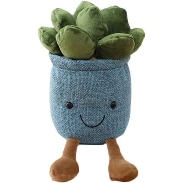 9.8" Succulent Flower Pot Plush, Soft Christmas Stuffed Succulent Toy Gift, Blue