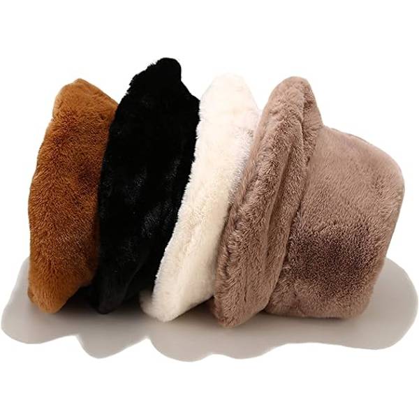 Vinter Faux Fur Bucket Hat Fluffig Varm Mössa för Kvinnor Män