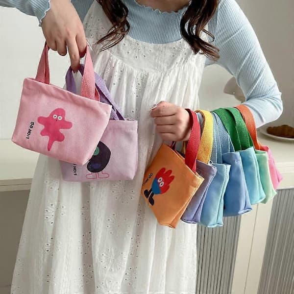 Canvasväska Koreansk stil Små väskor Damhandväska Mini Hand Snackväska Lunchväska blue