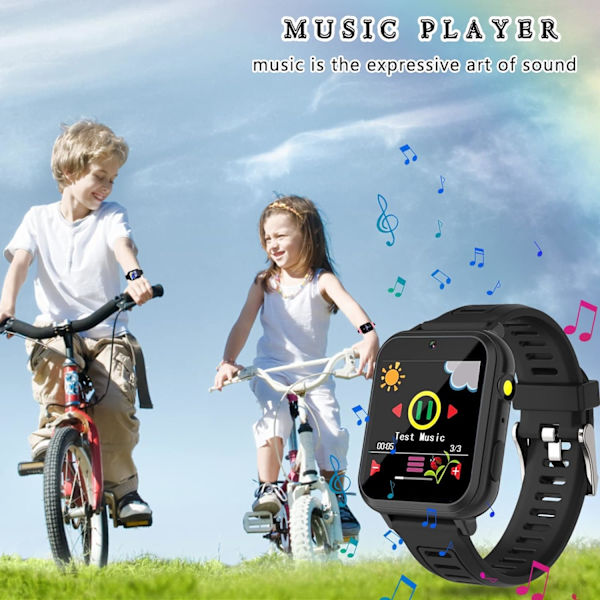 Børneure til drenge og piger, Smartwatch til børn med spil, MP3-afspiller, videokamera, alarm, lommelygte, drenge og piger legetøj fødselsdagsgave (sort)
