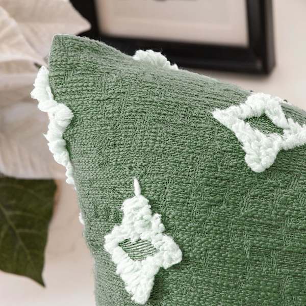 Ett set med 2-delade gröna dekorativa kuddfodral, jacquardkuddfodral, sommar soffa mjuka fyrkantiga kuddfodral, 18x18 tum