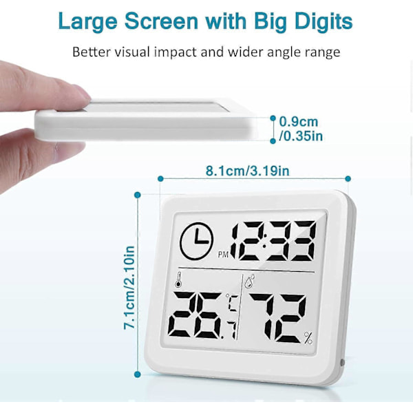 Indendørs Termometer Hygrometer Digital LCD C/F Temperatur Fugtighedsmåler Vækkeur -10