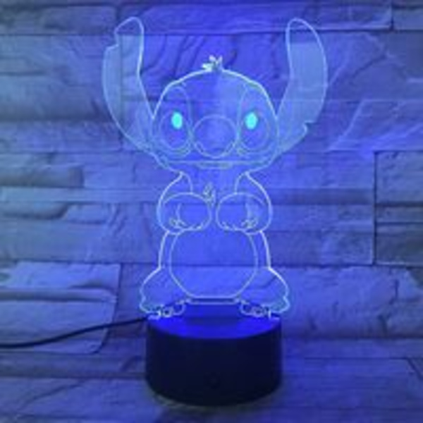 Tegneserie Stitch 3D-lampe Soverom Bord Nattlys Akrylpanel USB-kabel 7 Fargeendring Berøringssokkellampe Barnegave