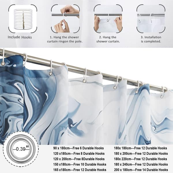 Shower Curtain - Chinese Ink Marble Pattern in Gradient - Modern Abstract Art - Waterproof Fabric - Machine Washable - Hooks Included Black Black 180×180 cm