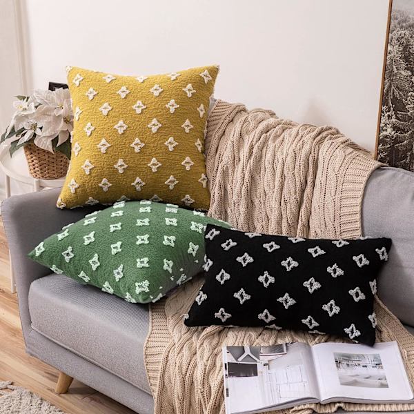 Ett set med 2-delade gröna dekorativa kuddfodral, jacquardkuddfodral, sommar soffa mjuka fyrkantiga kuddfodral, 18x18 tum