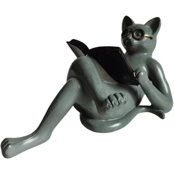 Resin Cat Skulptur, Söt läsbok Kattstaty, Hartsdekorationer med glasögon, Dekorativ kattstaty för hemmets kontor