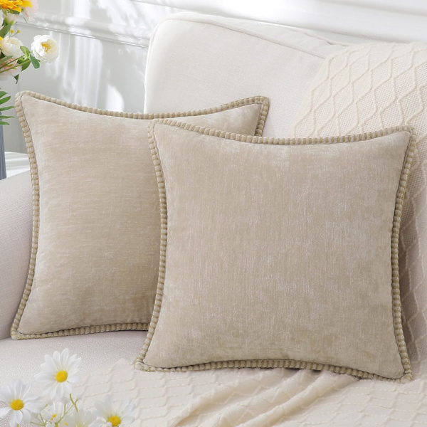 Chenille Mjuka Överkast Kuddfodral 20x20 Set om 2, Gårdshus Sammet Kuddfodral, Dekorativa Kvadratiska Kuddfodral med Sydd Kant