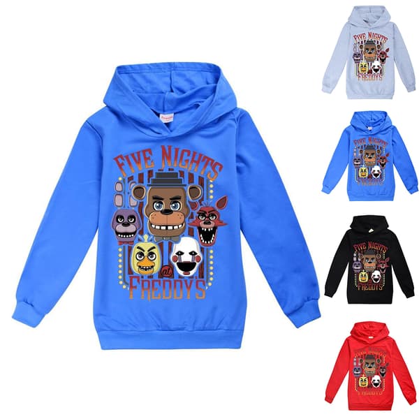 Five Nights at Freddy's FNAF Barn Gutt Langermet Hettegenser Topper Genser Mørkeblå