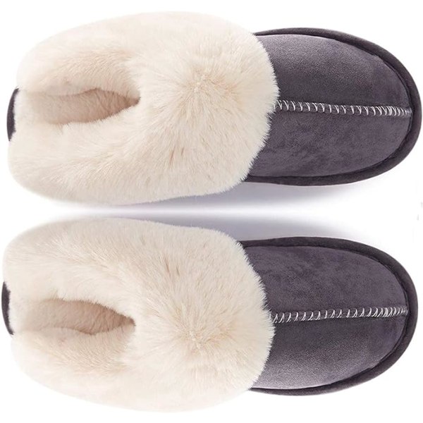 Hussko til kvinder og mænd, Fuzzy Fluffy Memory Foam Slip-on Hjemmesko Anti-Skridsikker Super Varme (Størrelse: 9-10)