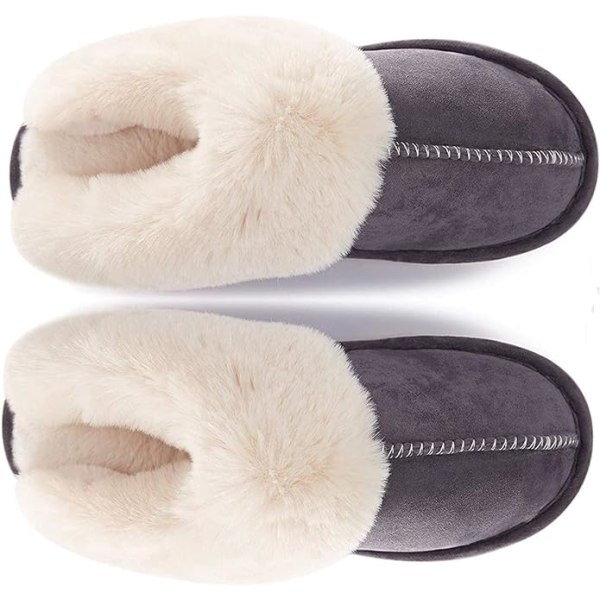 Hustofflor för kvinnor män, fuzzy Fluffy Memory Foam Slip on House Skor Anti-sladd Super Warm (Storlek：5-6)