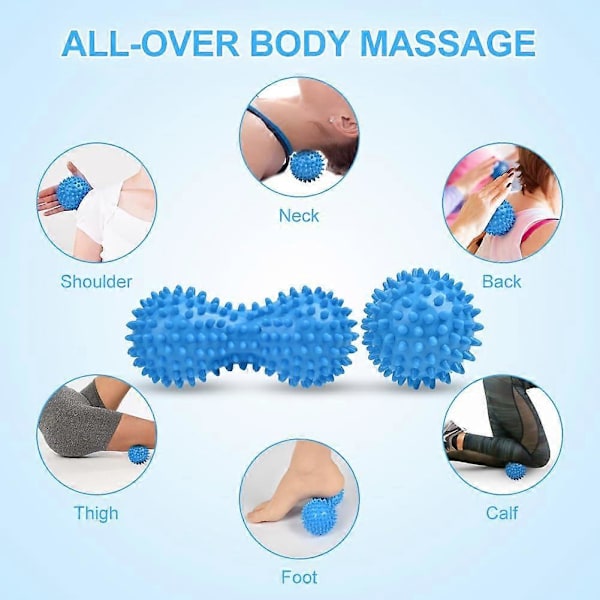 Spikig Massageboll Set, 2-pack Kropp och Fotmassagevals, Hård Jordnötsmassageboll för Plantar Fasciit, Triggerpunktsbehandling, Djupvävnad, Myo Upgrade 2 Pcs  Blue Parent