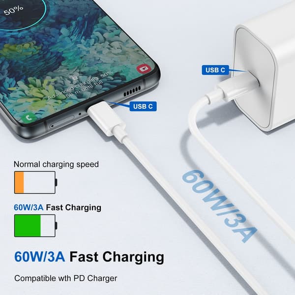 3-pack 2m USB-C-kabel laddning överföring iPhone 15 iPad Mac Vit White 3-PACK 2M laddkabel