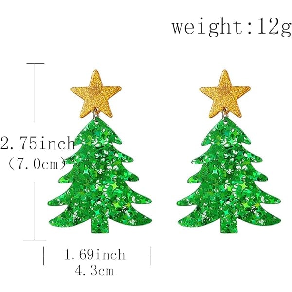 Unike personlighet akryl juletre øredobber håndlagde lette juletre dråpe øredobber smykker for kvinner barn tenåringer festivalgave (grønn)