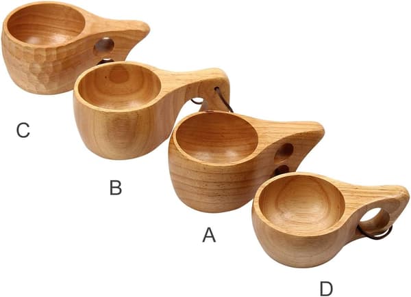 Naturlig trækop til vand, mælk, nordisk stil til morgenmad og aktiviteter, ca. 250 ml B A