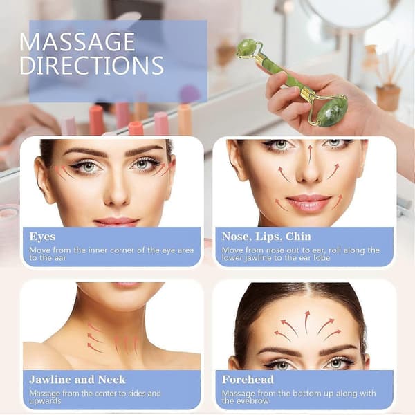 Jaderulle og Gua Sha-sæt til Ansigtsmassage, Naturlig Jade mod Hævelser og Hudens Elasticitet