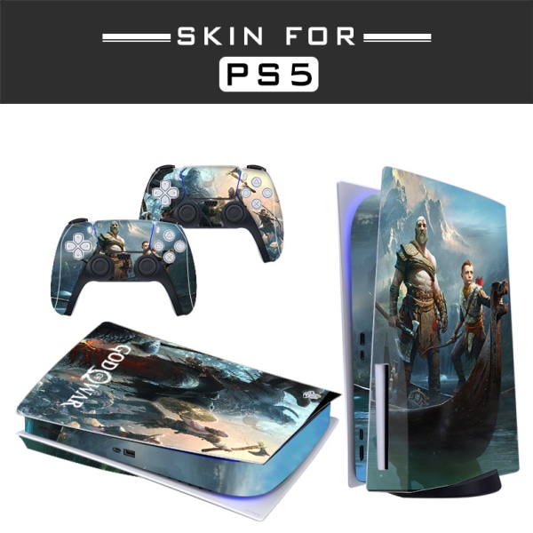 Adhesive Skin - Kompatibel med PS5 - Cover til at tilpasse konsollen - Aftagelig vinylfilm - Mat satin HD-kvalitet (Disk, god of war02)