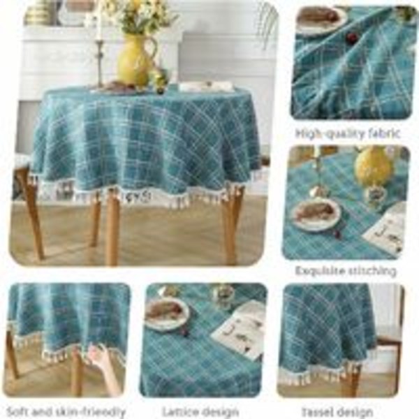 Rund bomulds- og linneddug Anti-plettet frynset dug Vaskbar bordbeskytter 140x140cm