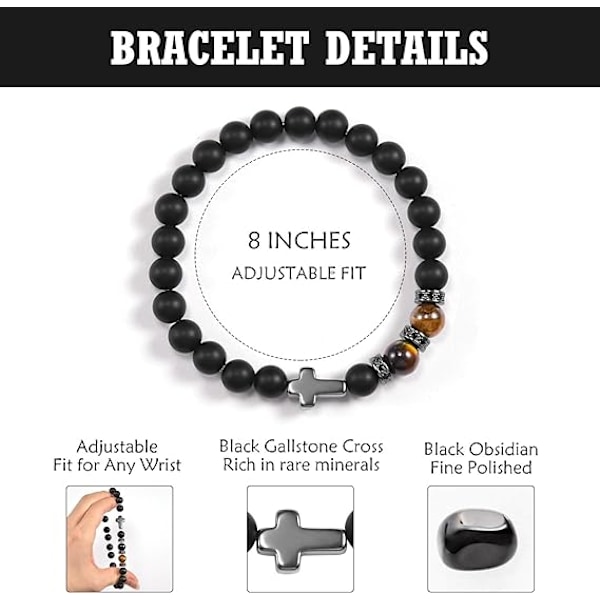 Herrar Kors Natursten Armband - Presenter till Honom Pappa - Perfekt för Alla Hjärtans Dag Fars Dag Födelsedag Bröllopsdag och Jul