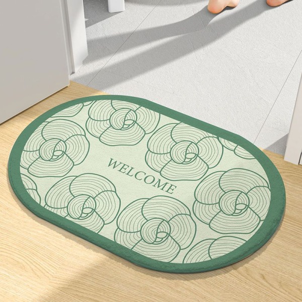 Husholdningsbadeværelse absorberende gulvmåtte, 60X90cm, badeværelse indgangsskridsikker måtte, toilet indgangsfodmåtte, soveværelse badeværelse tæppe, Grøn Green 60*90cm