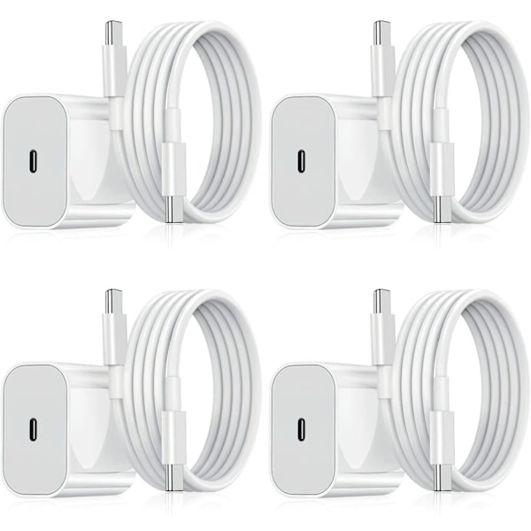 Fodral - iPhone Laddare - Snabbladdare - Adapter + 2m Kabel 20W Lightning Vit 4-Pack iPhone - 4-Pack 4-Pack Lightning