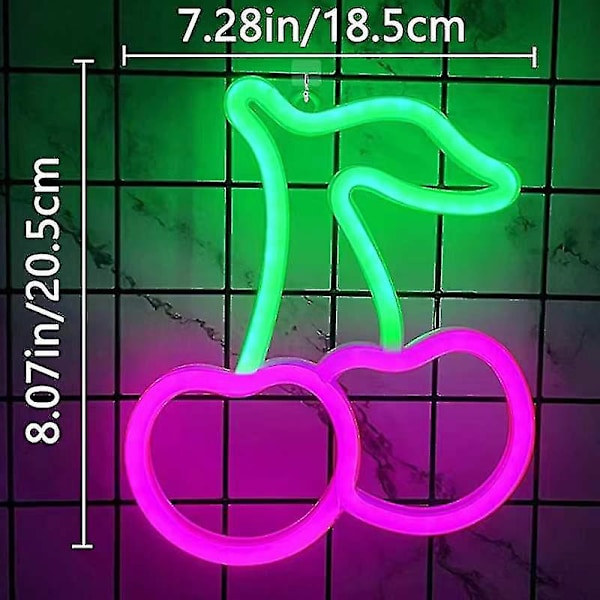 Körsbärs Neonljusskylt, LED Neonljus Vägglampa Väggdekor, Batteri- eller USB-driven Ljusskylt för Sovrum, Barnrum, Vardagsrum, Bar, Fest, Jul pink