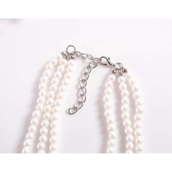 Simulert perle choker - Flerlags perle halskjede - Flerstrenget perle statement brude choker halskjede for bryllupsfest smykker 20-tallet flapper - Hvit