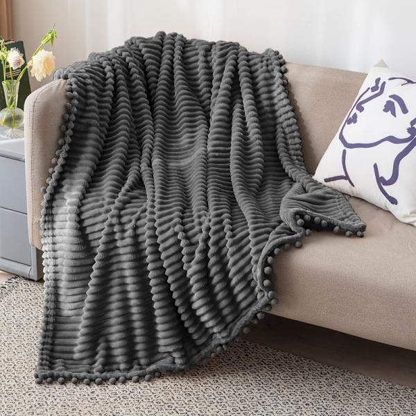Fleece-teppe - 3D ribbet jacquard dekorativt gult teppe til sofa og seng, lett varmt koselig mykt fuzzy teppe 50x60 tommer