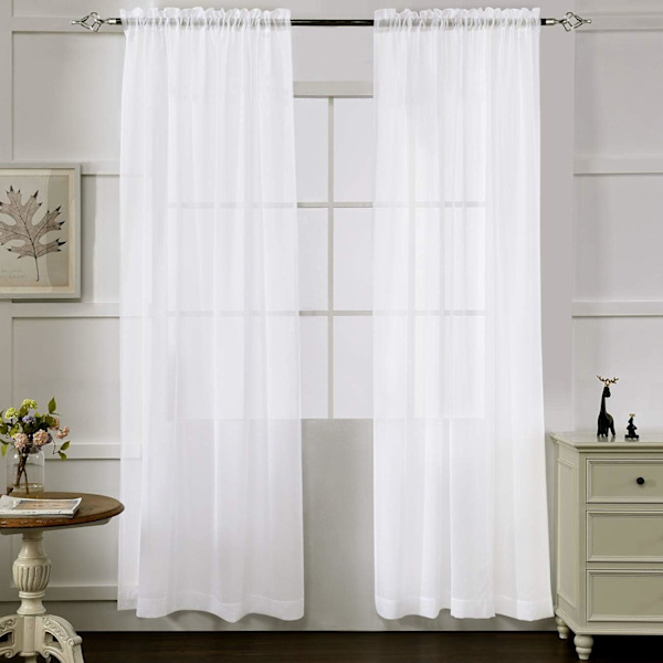 Gjennomsiktige gardiner hvite 【B137*L213cm】, 137cm*213cm, stanglomme gasbindgardiner for stue, soverom, vindusbehandlinger, 2-delt sett