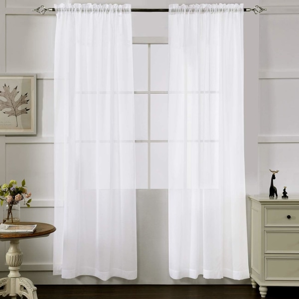 Sheer Curtains White 【W54*L84in】137cm*213cm,Pole Sleeve Gauze Curtains for Living Room, Bedroom, Window Treatments , 2 Piece Set