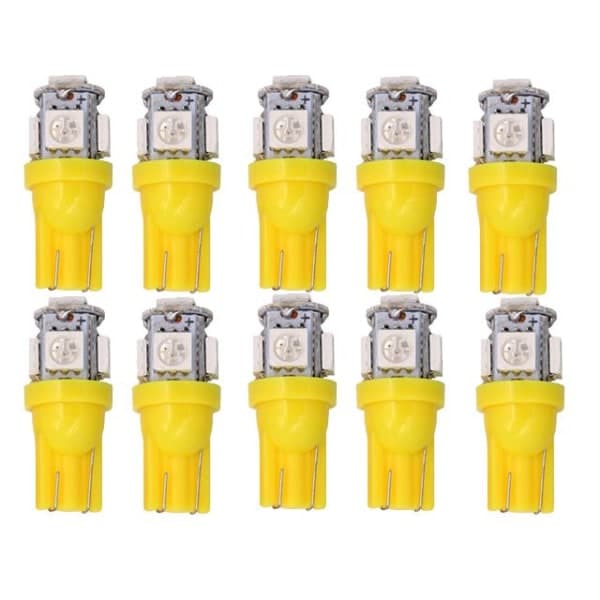 T10 w5w LED med 5 st 5050SMD Gul-Orange chip 12v DC 10-pack Gul
