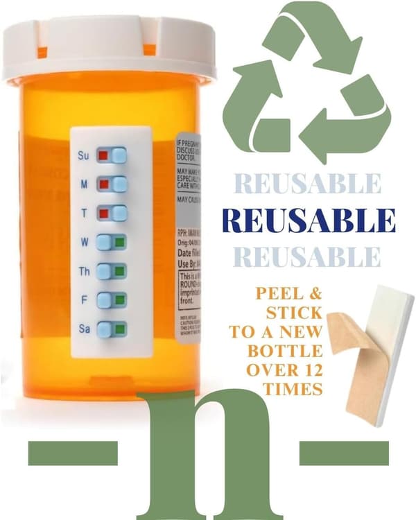 Reusable Pill Reminder Stickers with 12+ Refills, Bottle Attachment for Medicine and Vitamin Reminders, No Storage Box (White, 2-Pack)