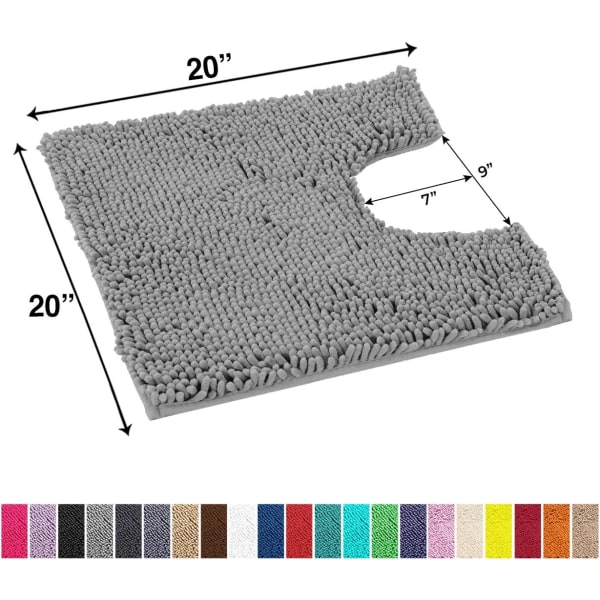 Toalettmatter u-formet - Ekstra myk plysjbaderomsteppe, 1'' chenille mikrofibermaterial, superabsorberende lodne maskinvask og tørk 20 × 20\"