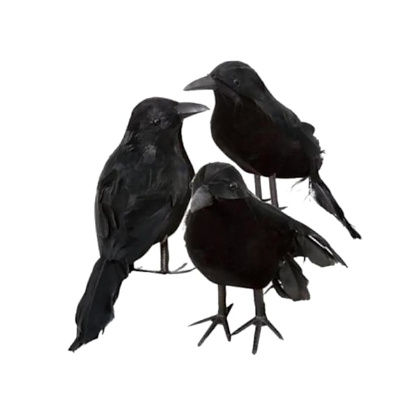 6 x Halloween Dekoration Krage Kunstig Ravn Krage Med Fjer Sort Fugl