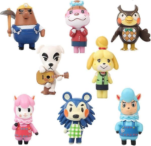 8 stk. kaketopper til Animal Crossing barnebursdagskakedekorasjon