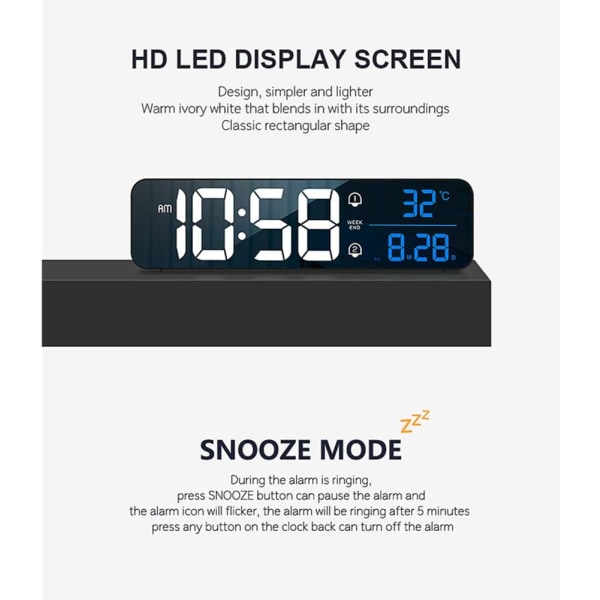 Digital stor skjerm vekkerklokke for stue soverom dekor LED elektronisk dato temp display vegg elektriske klokker automatisk lysstyrke dimmer