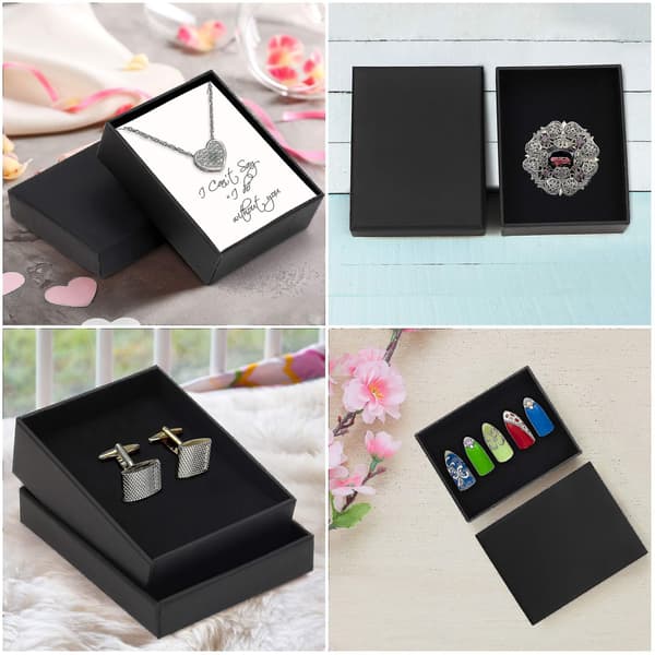 Black Cardboard Jewelry Boxes - 12-pack, 9x7x3cm Small Gift Box with Sponge Inside - Necklace and Ring Display