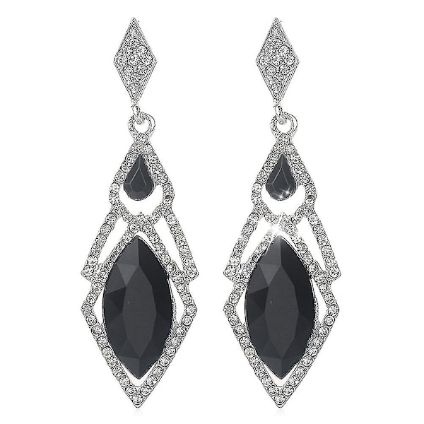 Dame Full Rhinestone Faux Krystall Rhombus Hengende Øredobber Party Smykker