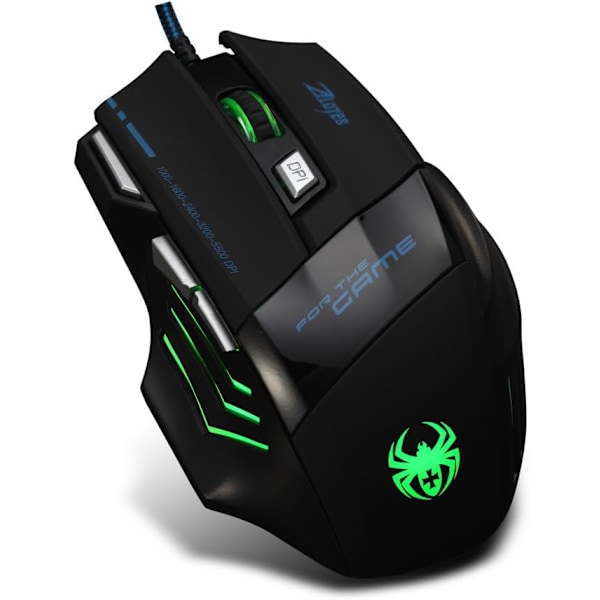 Trådbunden Gamingmus ZELOTES Professionell LED Optisk 7200 DPI 7-Knapps USB Gamingmus med Justerbar DPI-växling 7200/3200/2400/1600/1000 DPI