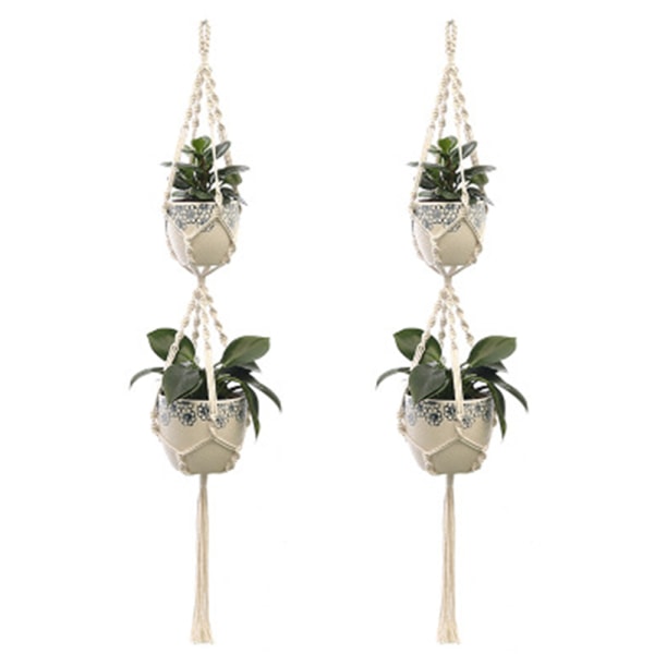 2 st Macrame växt hängare inomhus utomhus hängande planter korg bomull rep handgjorda blomkruka nätväska-Stil 5