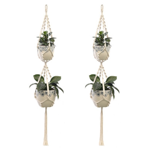 2Pcs Macrame Plant Hangers Indoor Outdoor Hanging Planter Basket Cotton Rope Hand-knitted flower pot net bag-Style 5