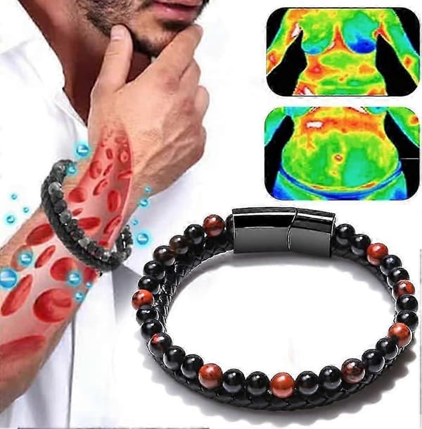 Humanic+pro Maxhematie Perlearmbånd, Titaniumion Terapi Armbånd Maxhematie Perlearmbånd -CHW black red Diameter 21cm
