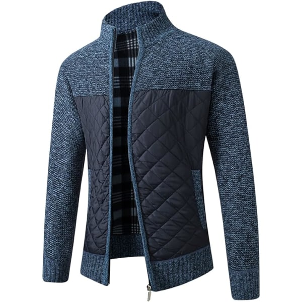 Långärmad koftatröja för män Thermal Slim Fit Quiltad jacka med hel dragkedja Business Casual Knit Coats Ficka (blå, 2XL) Blue 2XL