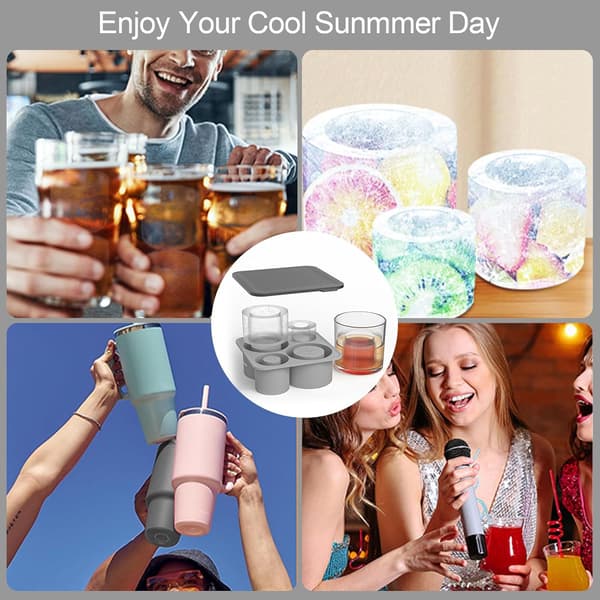Silikonisform med lock för Stanley Cup, Tumbler isform, Cylinder silikonisformar för frys BPA-fri, Diskmaskinssäker (Grå)