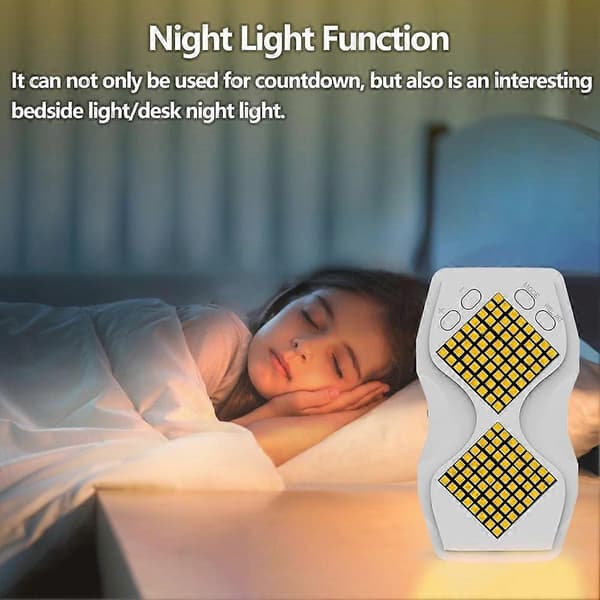 LED visuell timeglass-timer, 1-60 minutters nedtelling med magnetisk feste, summeralarm og dimbar nattlampe, sandtimer