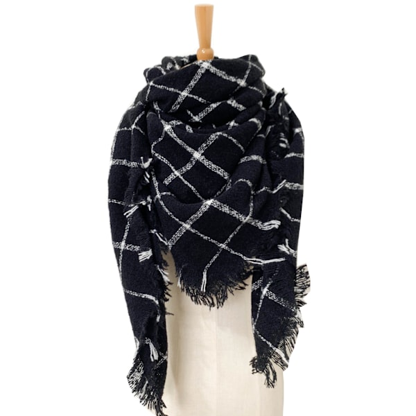 Modevinter Varm Stor Rutig Pläd Sjal Halsduk SJ-33#black 135x135x200cm