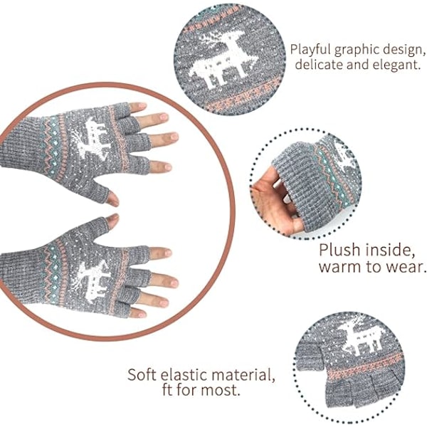 Unisex Vinter Halvfinger Hansker Varme Vinter Fingerløse Touchscreen Hansker Stretchy Strikket Skrivehansker