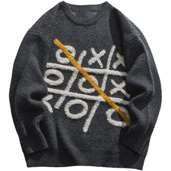 Hauska painettu miesten villapaita Hip-Hop Street Knitwear Kevät ja syksy Talvi Pyöreä kaula Pusero Miesten vaatteet Musta（Koko：XL）