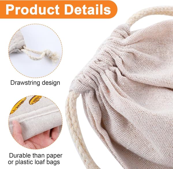 2 pcs Bread Bags for Homemade Bread, 38cm X 31cm Reusable Bread Bags with Lining and Drawstring Closure for Sourdough Bread Storage