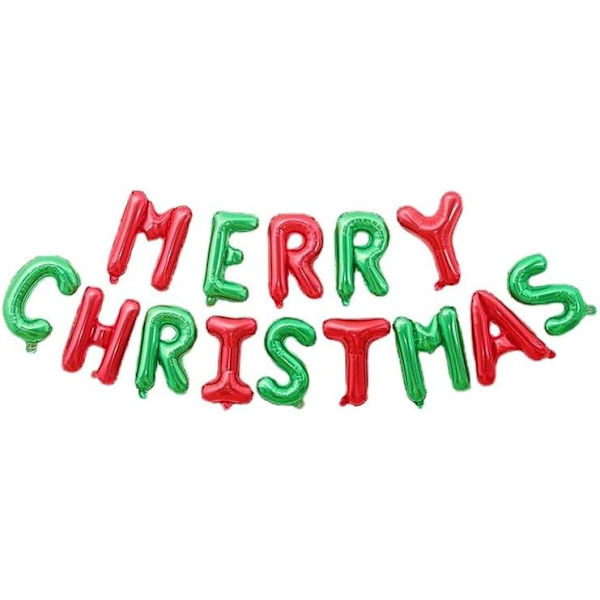 Glædelig Jul Ballon Banner 16 Tommer Rød Grøn Bogstav Aluminiumsfolie Balloner Banner til Julefest Dekorationer